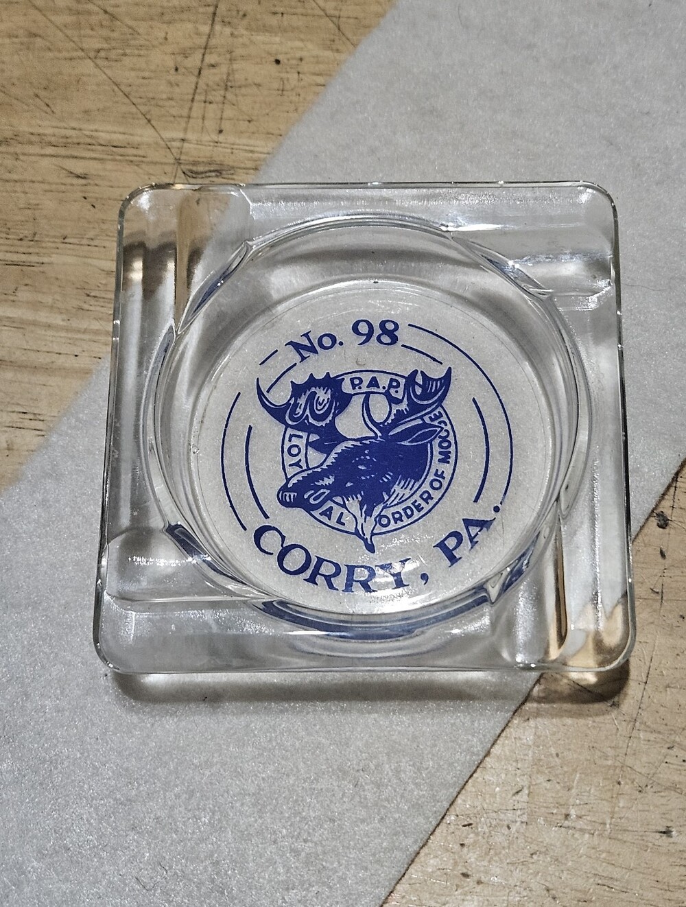 No. 98 Corry PA Blue Logo Clear Glass Ashtray